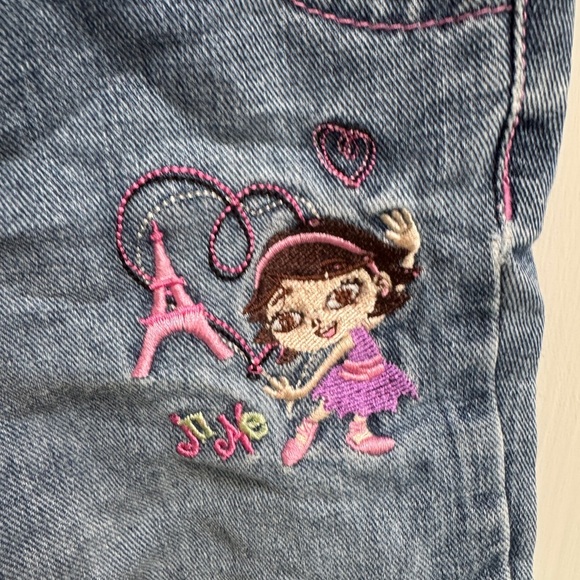 Disney Little Einstein 4T Girls Blue Denim Jeans Capris with Floral Embroidery - Picture 2 of 12